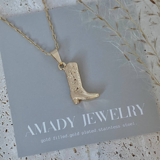 Cowboy Boot Cowgirl  charm pendant necklace 18k gold filled 