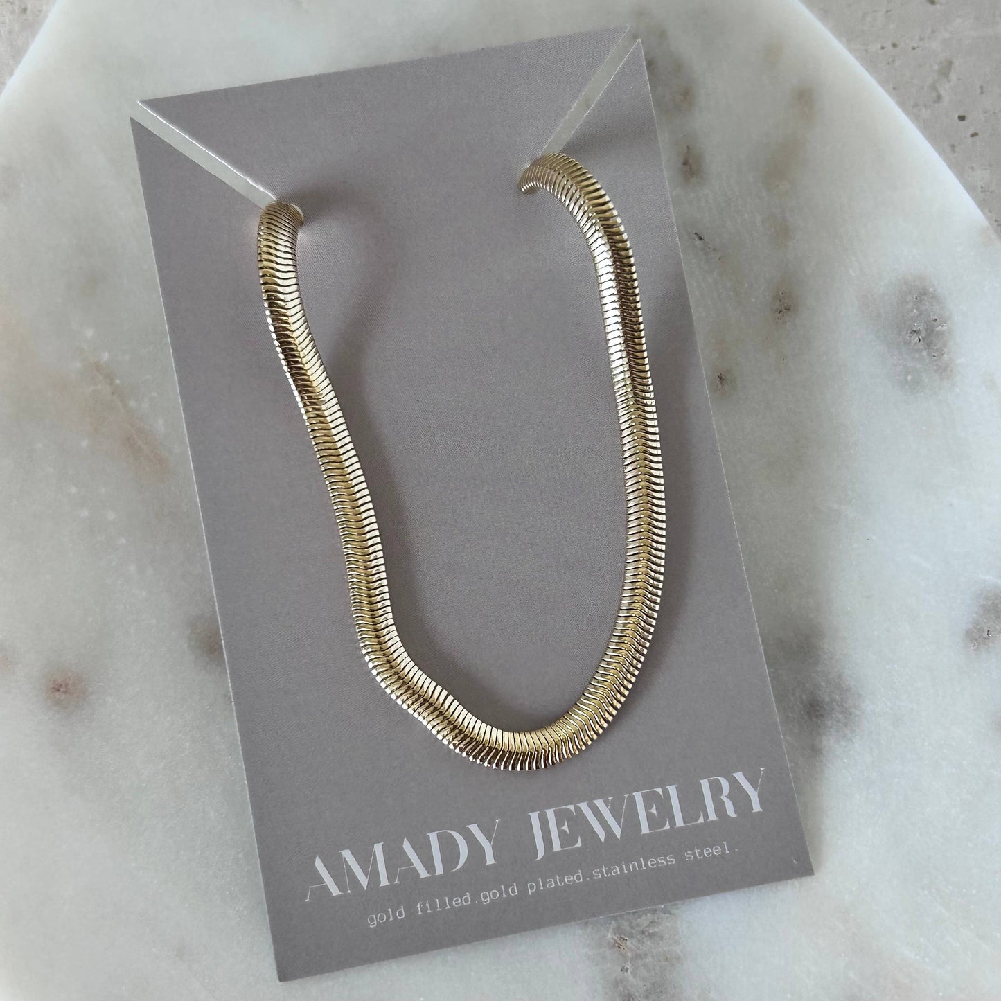 Snake chain herringbone link necklace gold filled 