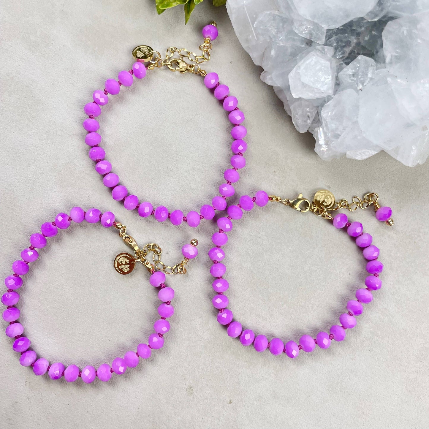 Barb// Purple Neon Crystal Beaded Handknotted Bracelet