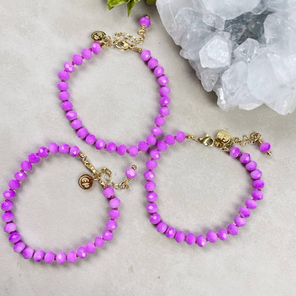 Barb// Purple Neon Crystal Beaded Handknotted Bracelet