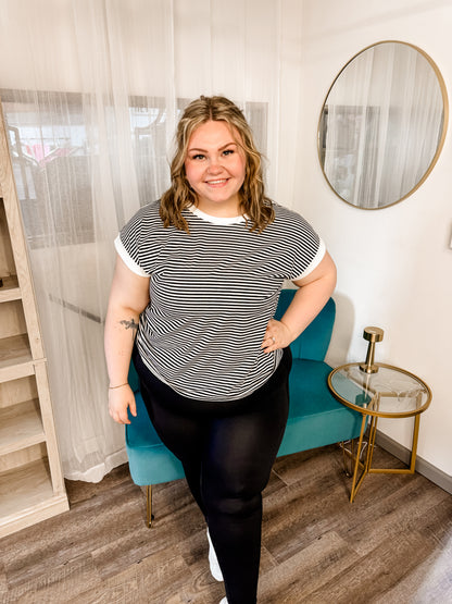 PLUS STRIPE CONTRAST TRIM TOP