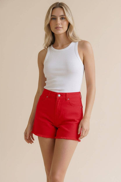 High Rise Washed Shorts With Pockets