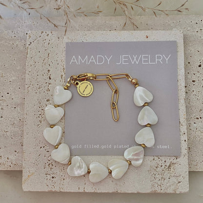 Heart Shaped Pearl Shell Bracelet 18k gold plated