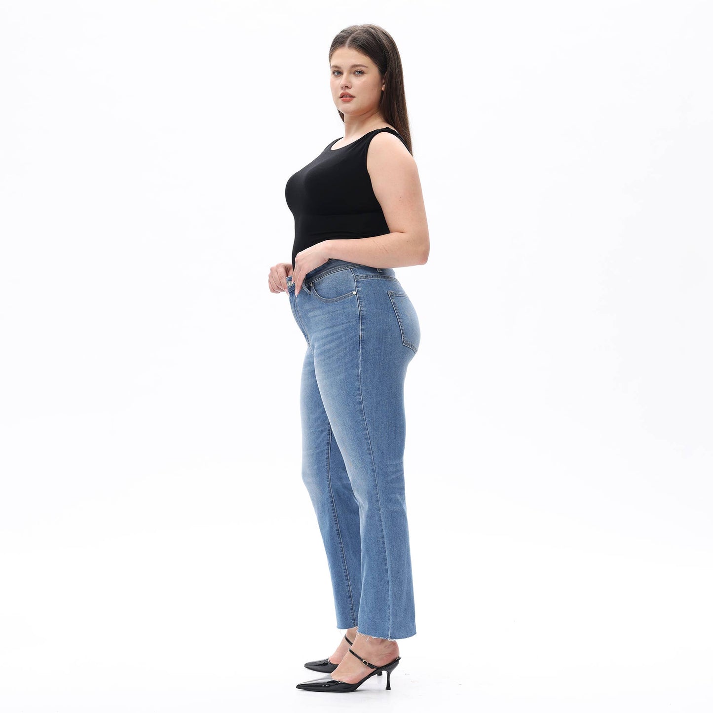 Plus Size Mid Rise Bootcut Ankle Denim Jeans OSF1138-P