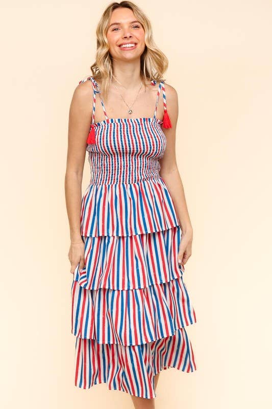Midi Multicolor Stripe Print Dress