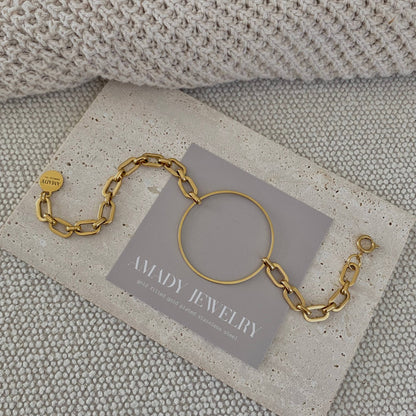 Infinity round charm statement chain bracelet 18k Gold Plate