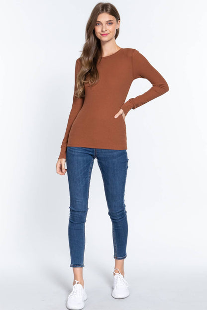 Long Sleeve Crew Neck Thermal Knit Top