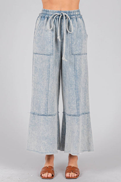 MINERAL WASHED TERRY KNIT PANTS DENIM