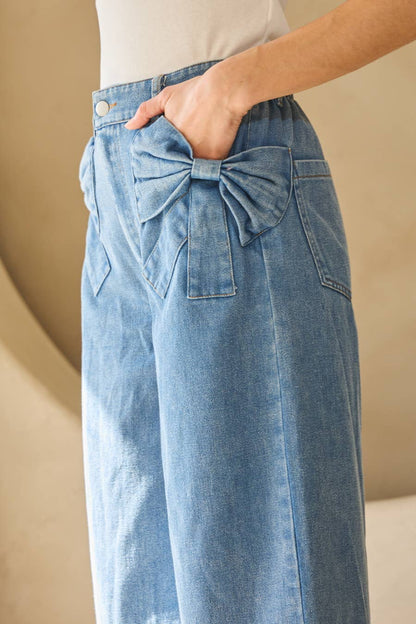 Washed Denim Wide Leg Pants
