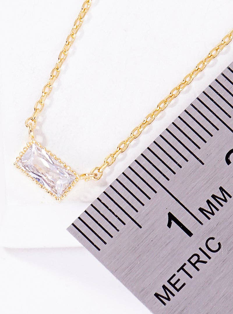 18K Gold Dipped Delicate Cz Rectangle Pendant Necklace