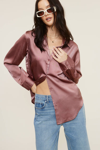 Silky Satin Button Down Blouse