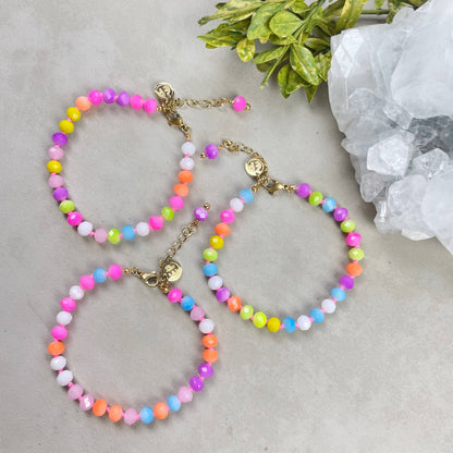 Barb// Mixed Neon Crystal Beaded Handknotted Bracelet