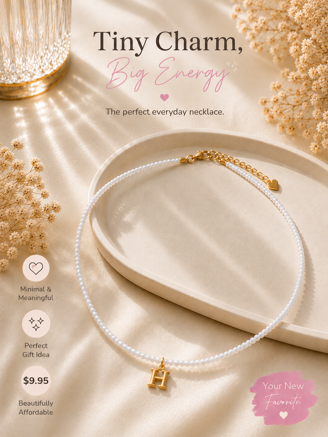 Beaded bubble letter necklace