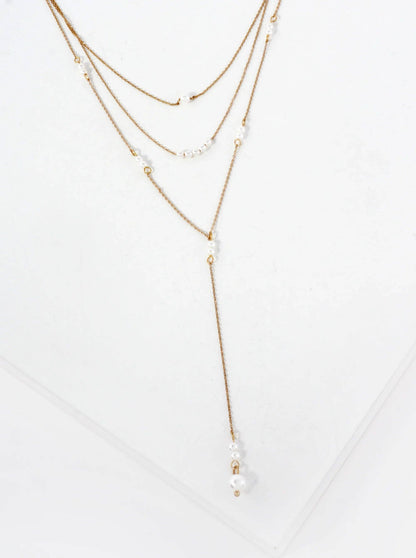 Multi Layer Y Shaped Necklace With Pearls