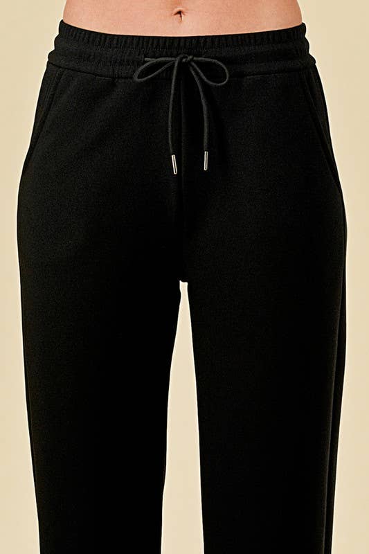 MID-RISE DRAWSTRING WIDE LEG PANTS WITH FUR LINING