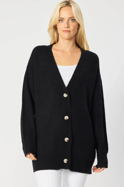 Button Down Sweater Cardigan: Black