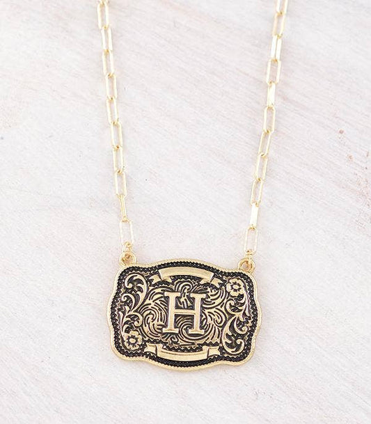 Initial Buckle Pendant Necklace H