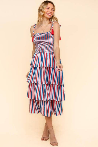 Midi Multicolor Stripe Print Dress
