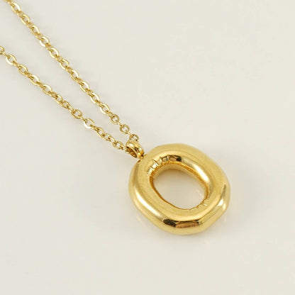 Stainless Steel Glossy Bubble Letter Necklace Gold