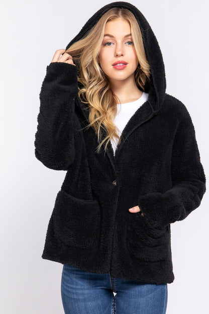 Long Dolman Sleeve Hoodie Sherpa Jacket