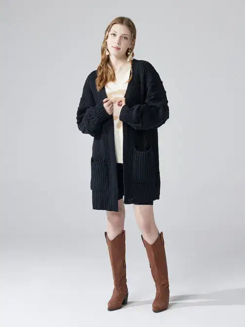 Oversized Pompom Sleeve Cardigan