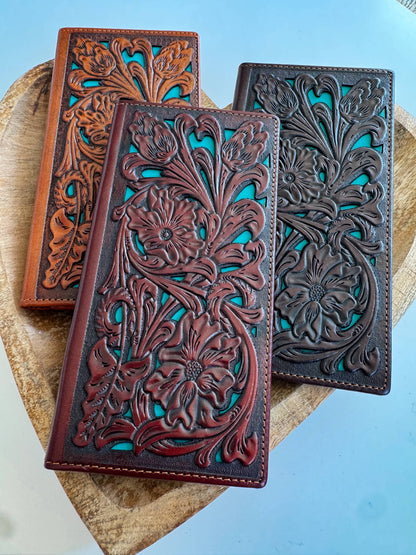 Genuine Tooled Leather Bi-Fold Wallet