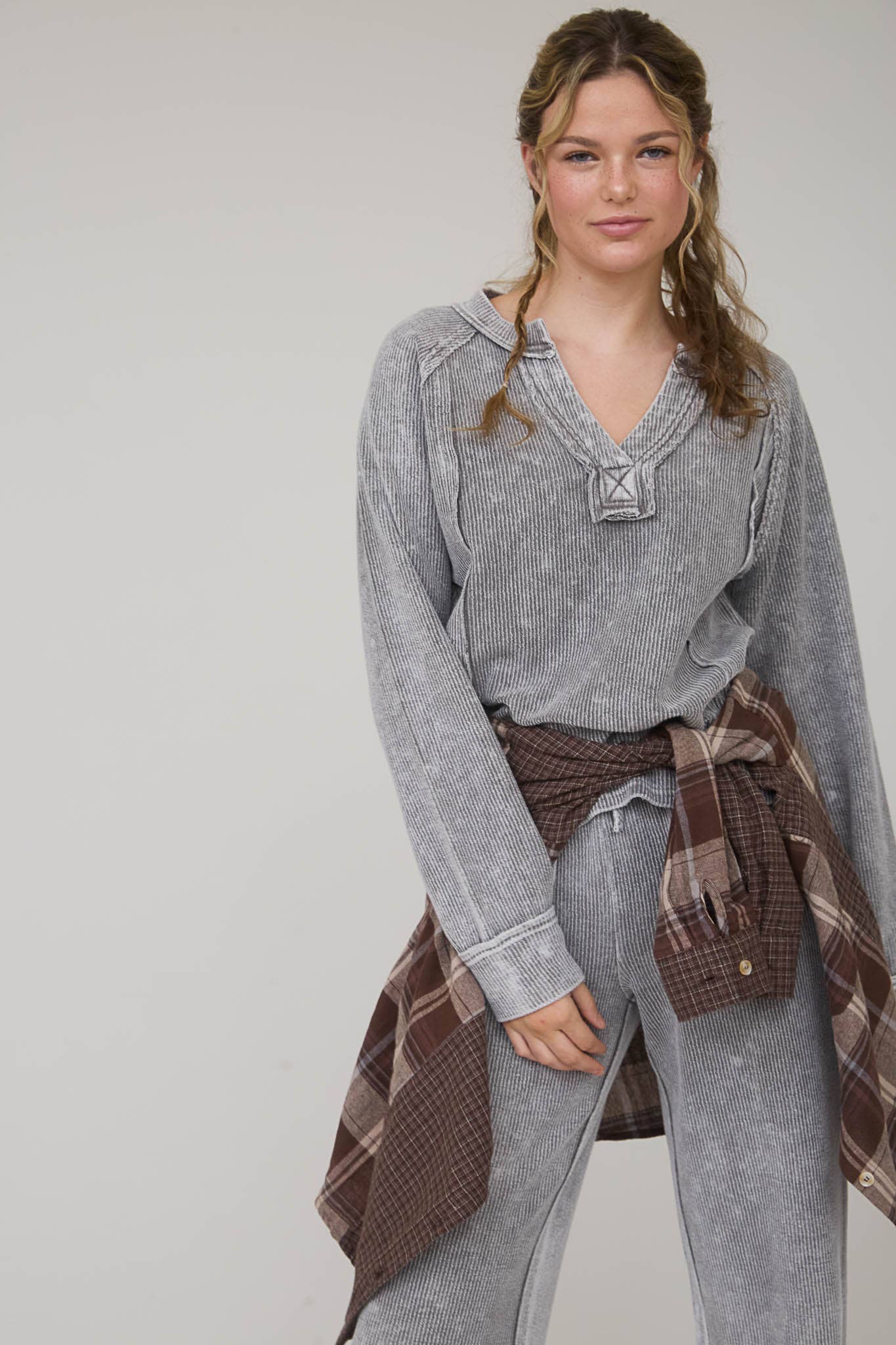 WASHED HIGH WAIST DRAWSTRING LOUNGE PANTS