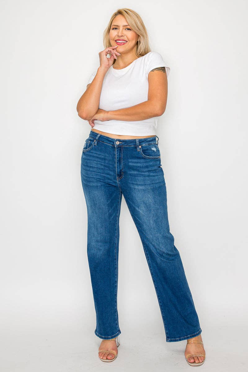 PLUS SIZE HIGH RISE STRAIGHT LEG JEAN