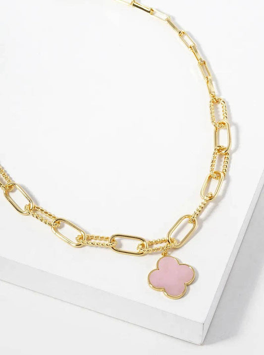18K Gold Dipped Quatrefoil Pendant Link Chain Necklace