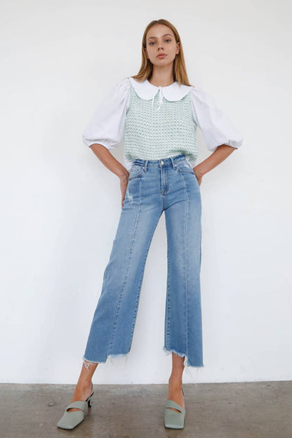 Uneven Raw Hem Crop Flare Jeans