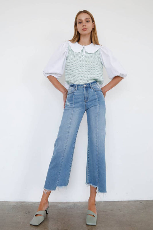 Uneven Raw Hem Crop Flare Jeans