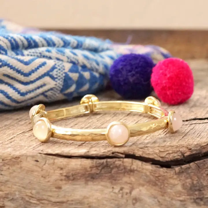 Jeweled Golden Bangle Pink Rose Dots