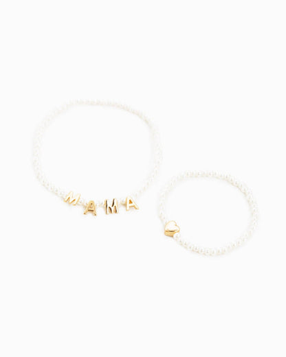 MAMA and Her Heart Pearl Matching Bracelet Set