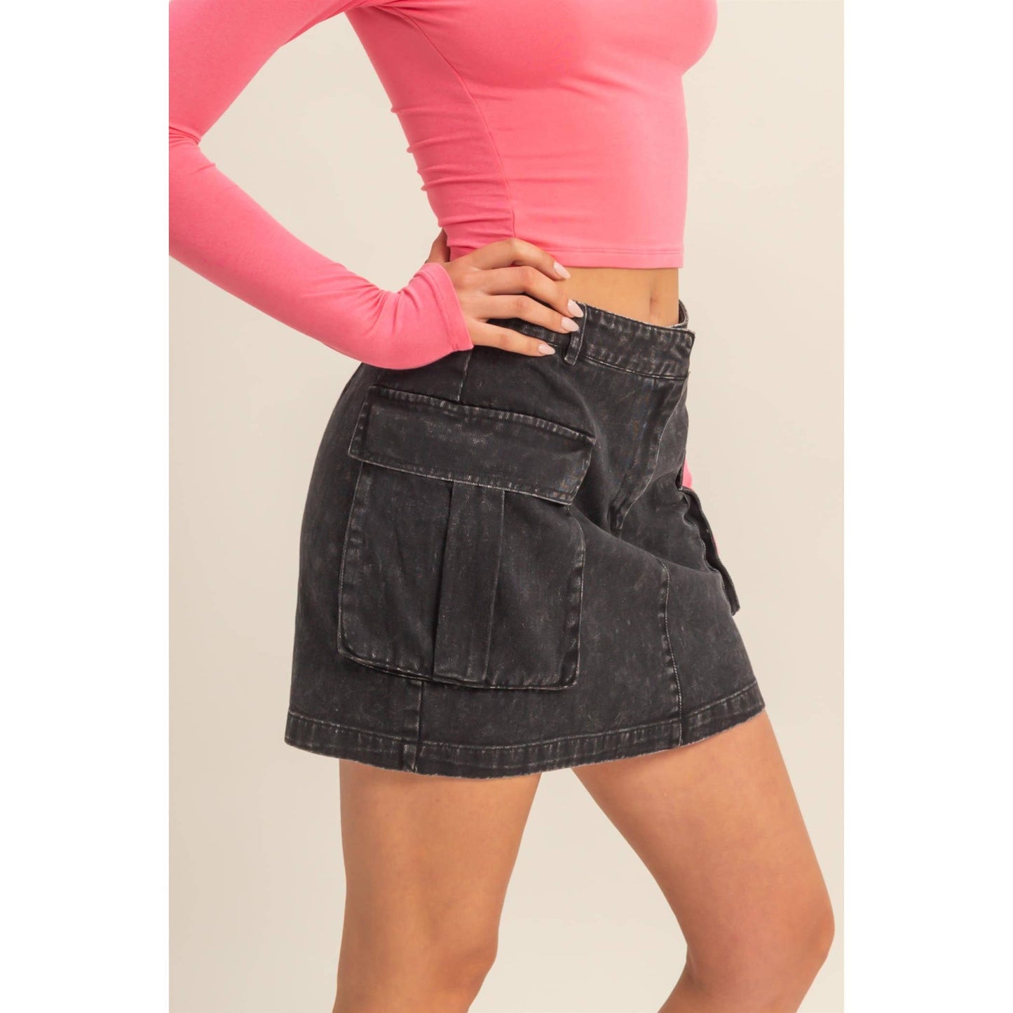 Mineral Washed Cargo Mini Skirt