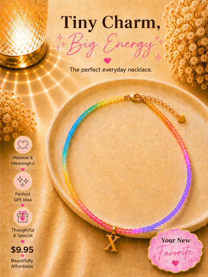 Multi color beaded bubble letter necklace