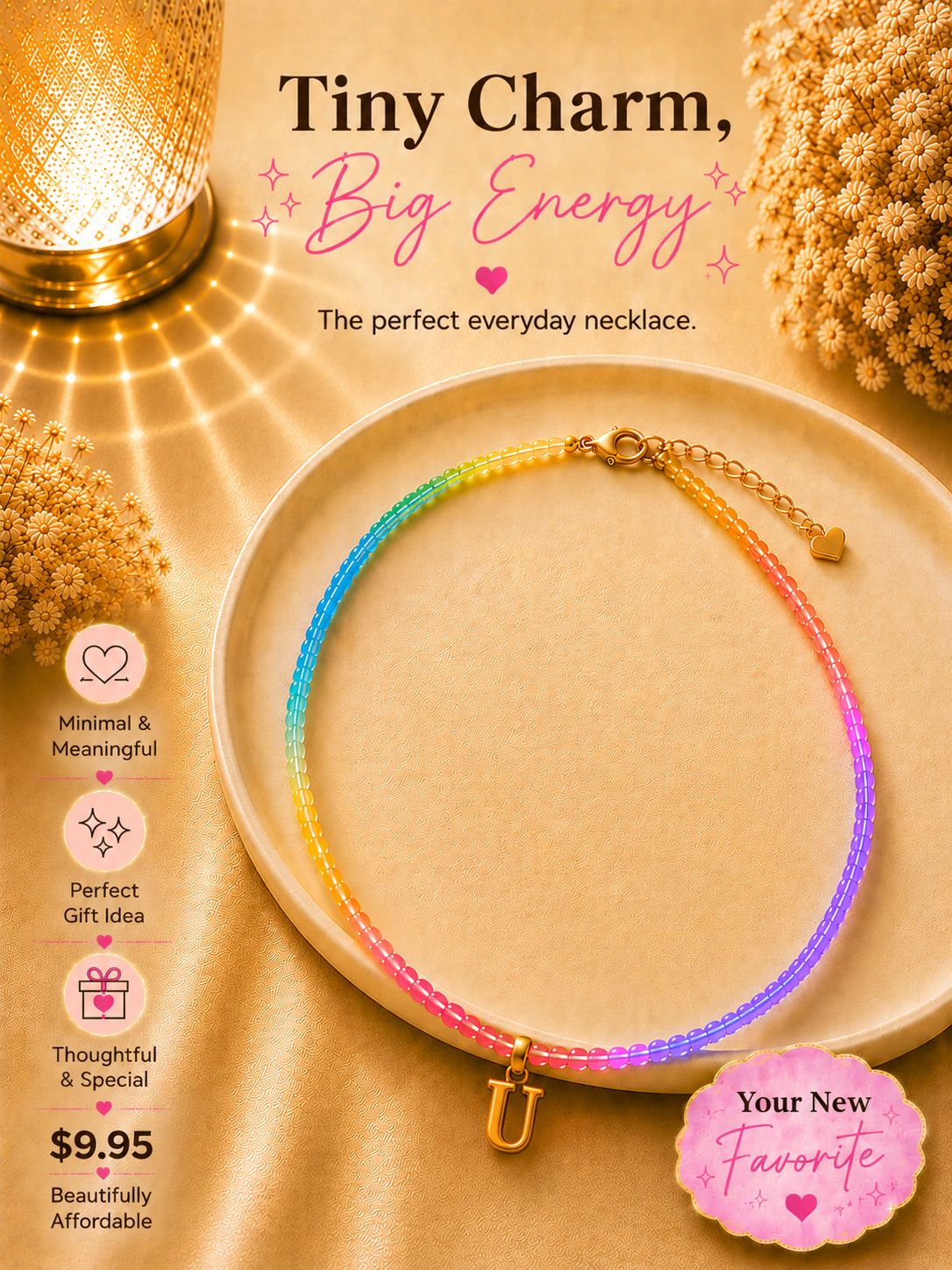 Multi color beaded bubble letter necklace