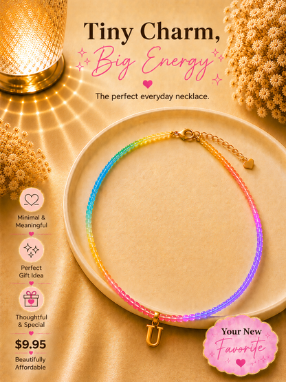 Multi color beaded bubble letter necklace