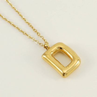 Stainless Steel Glossy Bubble Letter Necklace Gold