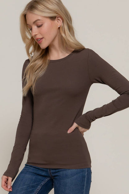 Long Sleeve Crew Neck Cotton Spandex Jersey Top