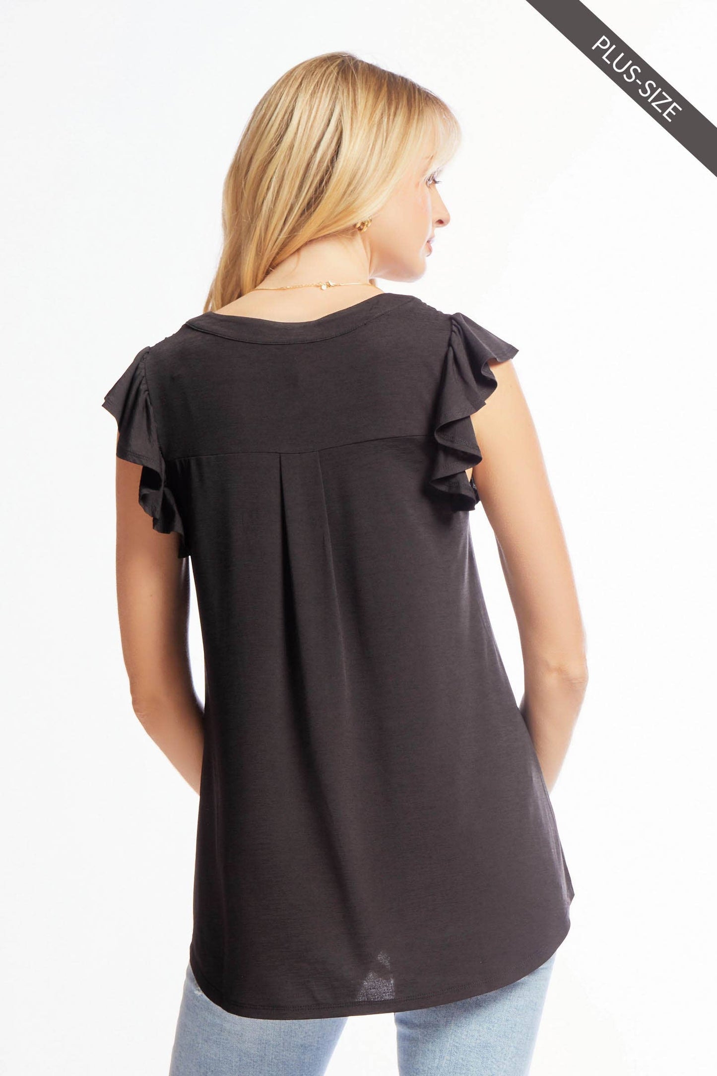 PLUS SIZE Lizzy Flutter Top Featuring China Collar