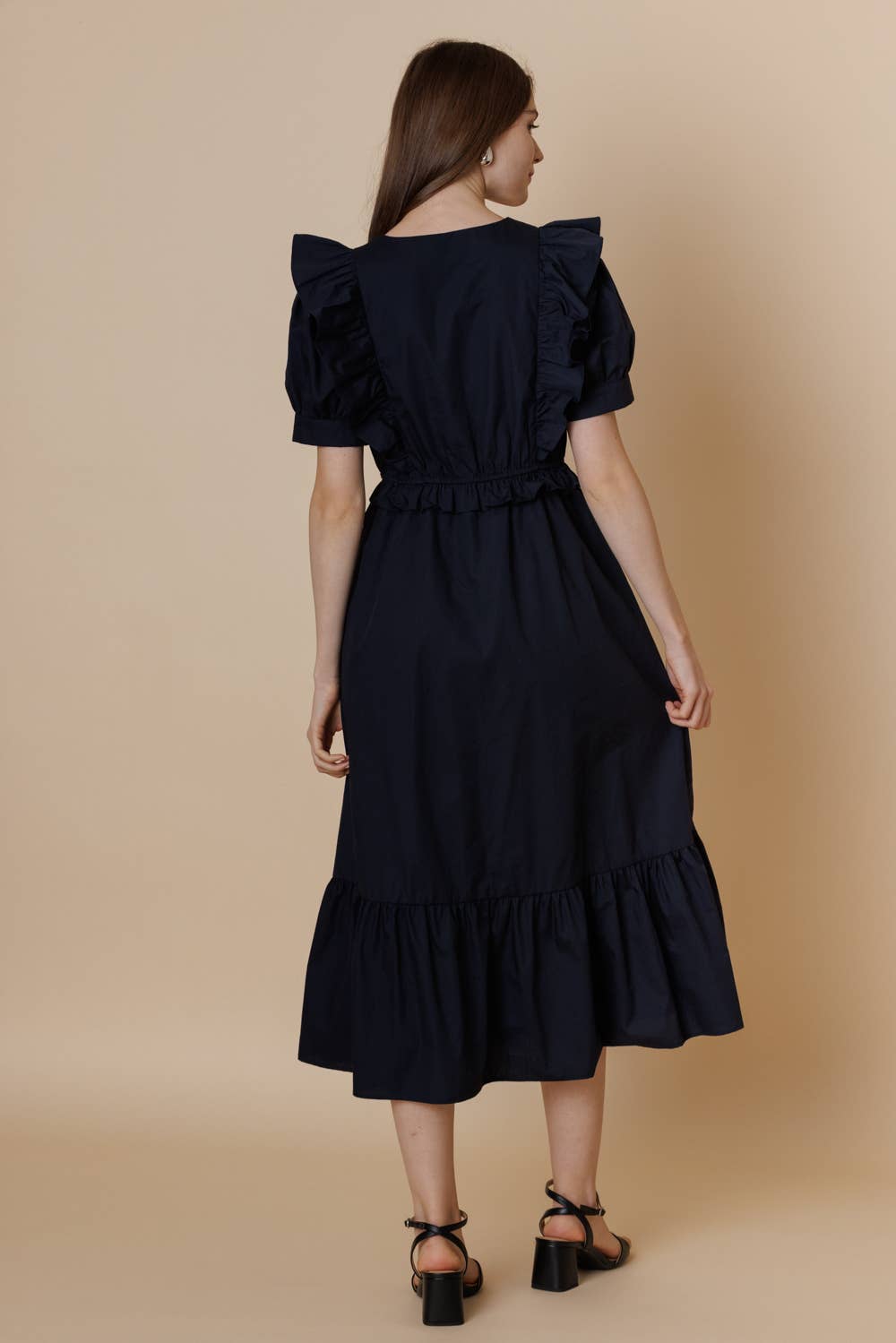 Romantic Ruffled Cottom Poplin Midi Dress