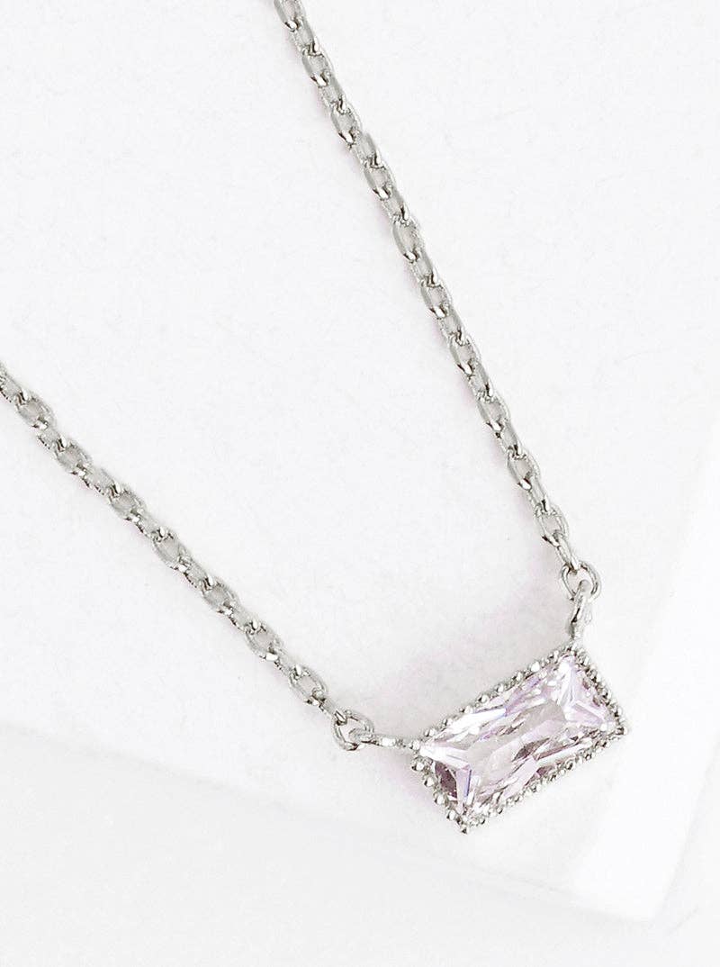 18K Gold Dipped Delicate Cz Rectangle Pendant Necklace