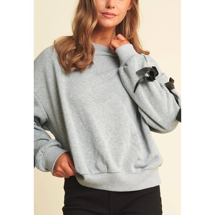 BOW SLEEVE LOOSE FIT PULLOVER TOP
