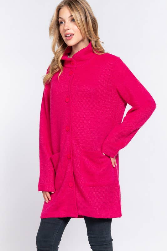 Long Sleeve High Neck Button Down Coat