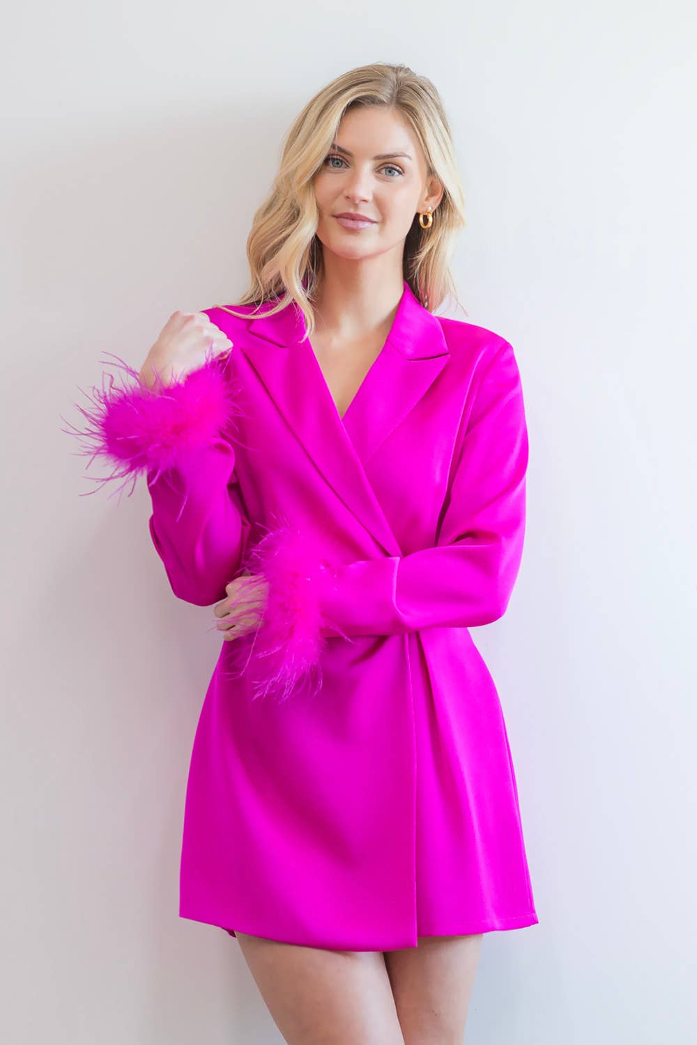 Satin romper with feather detail sleeve