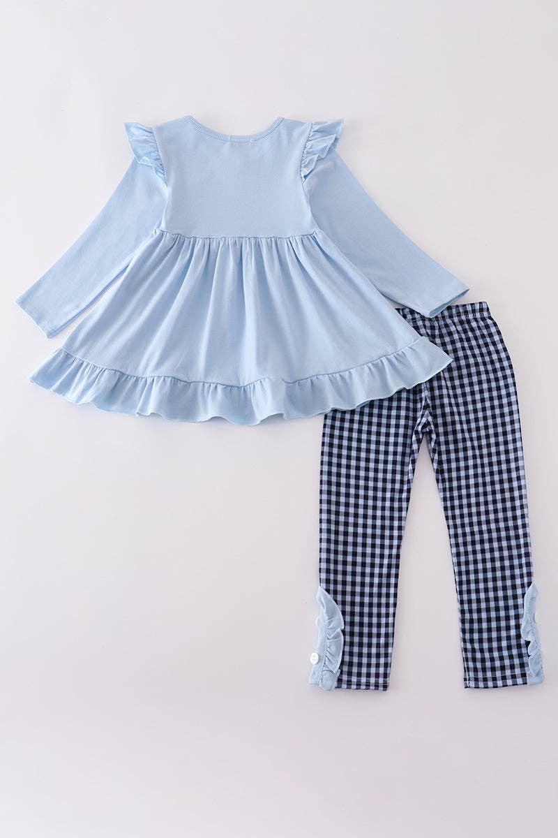 Blue believe embroidery ruffle pants set