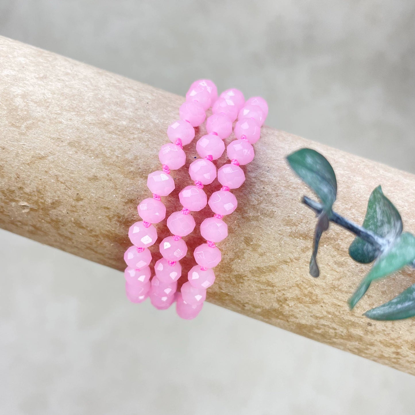 Barb// Pink Neon Crystal Beaded Handknotted Bracelet