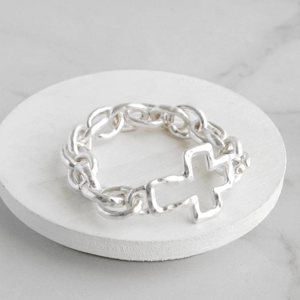 Chunky Chain Cross Bracelet Silver