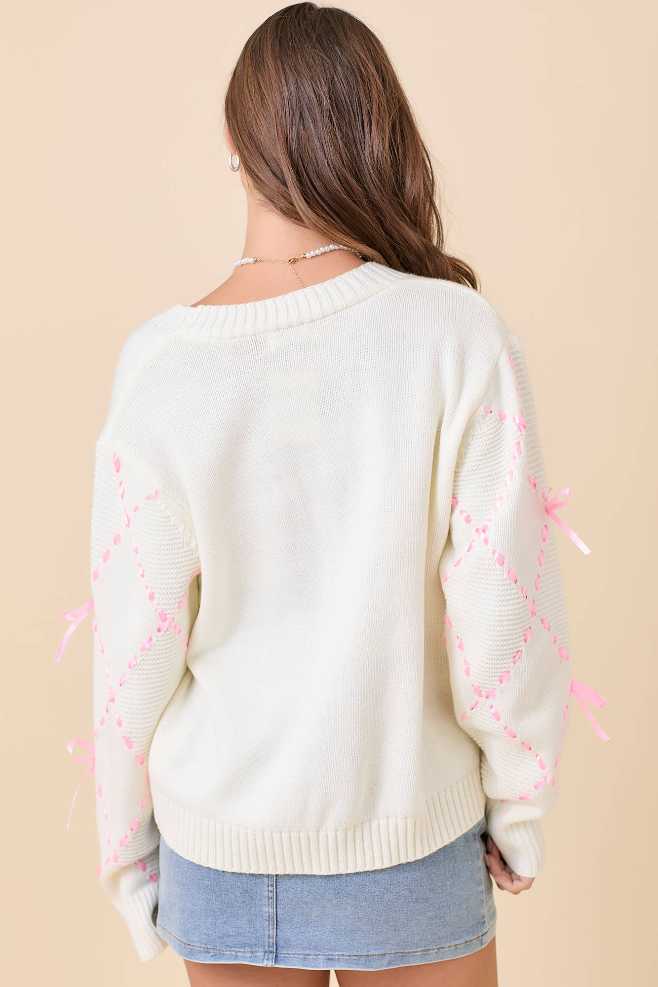 Hand Sewn Satin Ribbon Detail On Sleeve Cardigan