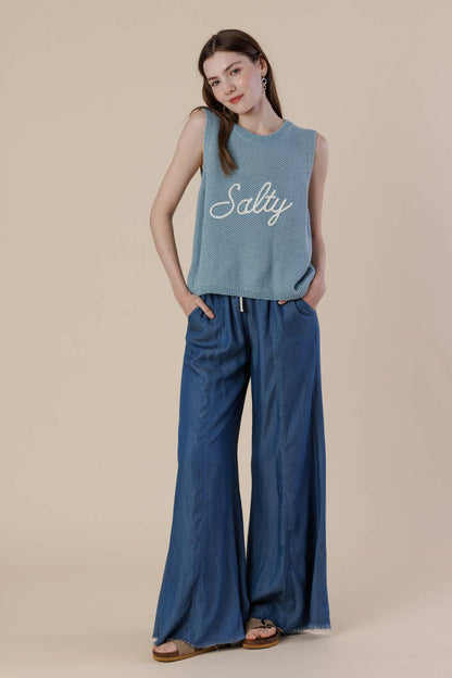 Tencel Pre-Washed Wide Leg Drawstring Pants